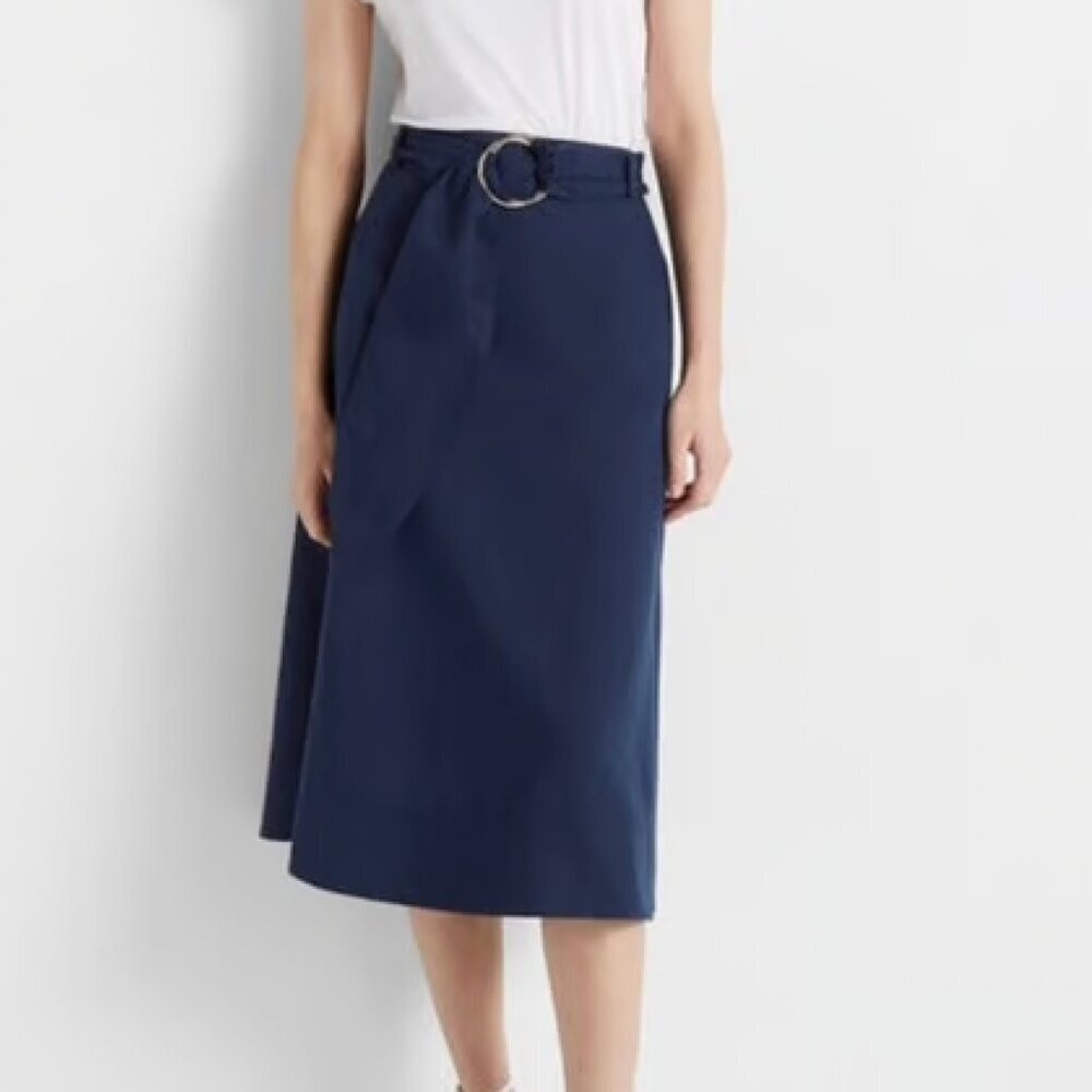 Club Monaco Navy Cotton Linen Belted Midi Skirt Sz 00